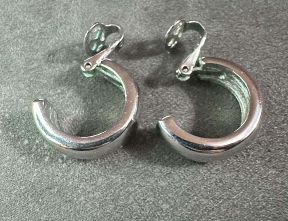 Vintage Silver Tone Thick Half Hoop Clip-On Earrings